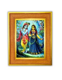 Goddess radha and krishna Photo Frame  10x14 Inches-Brown Wooden Frame for Home , Office & Temple Decoration and Gifting