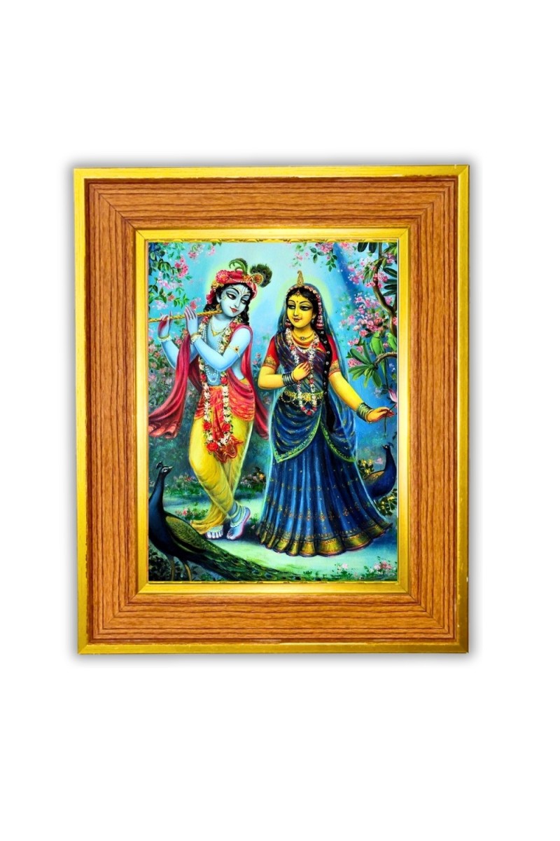 Goddess radha and krishna Photo Frame  10x14 Inches-Brown Wooden Frame for Home , Office & Temple Decoration and Gifting