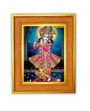 Lord krishna Photo Frame  10x14 Inches-Brown Wooden Frame for Home , Office & Temple Decoration and Gifting