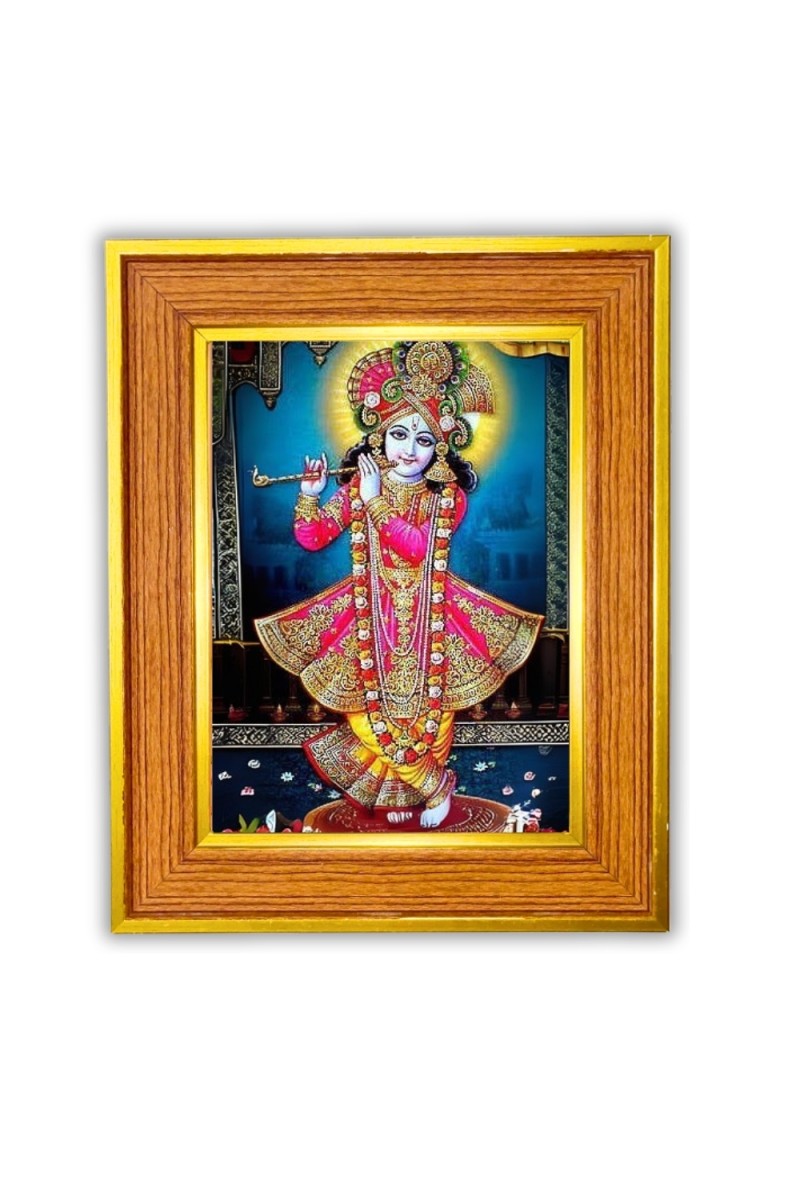 Lord krishna Photo Frame  10x14 Inches-Brown Wooden Frame for Home , Office & Temple Decoration and Gifting