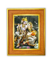 Divine radha krishna Photo Frame  10x14 Inches-Brown Wooden Frame for Home , Office & Temple Decoration and Gifting