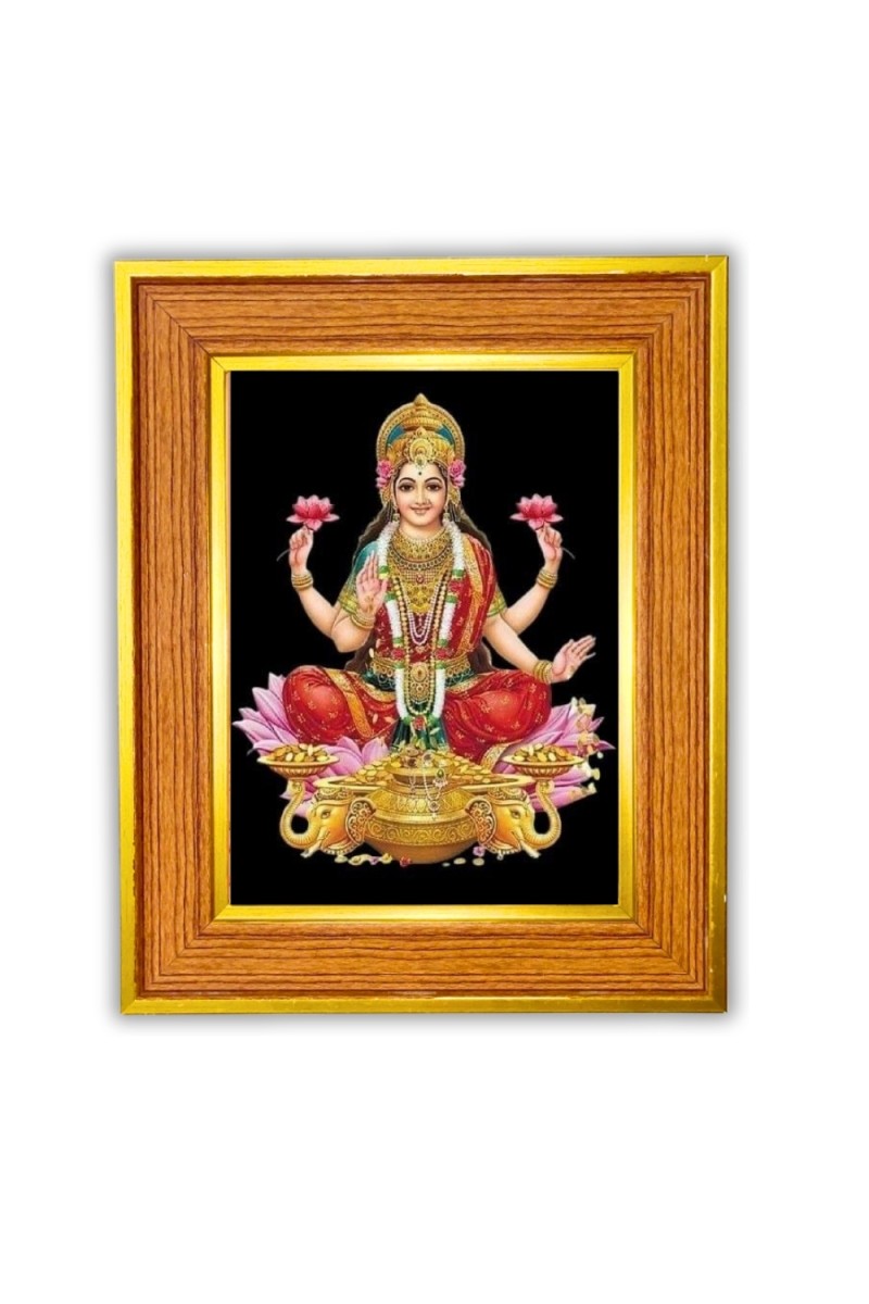 God maa lakhsmi Photo Frame  10x14 Inches-Brown Wooden Frame for Home , Office & Temple Decoration and Gifting