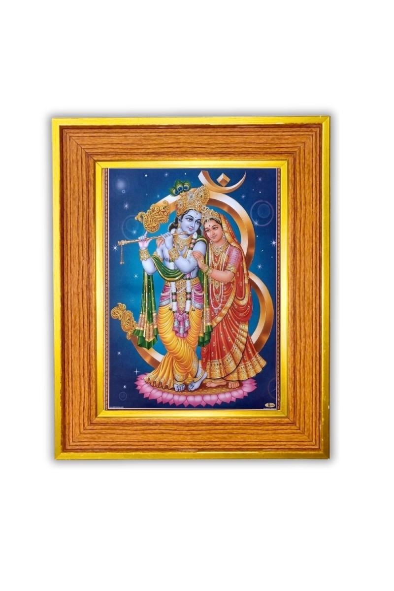 Divine radha krishna Photo Frame  10x14 Inches-Brown Wooden Frame for Home , Office & Temple Decoration and Gifting