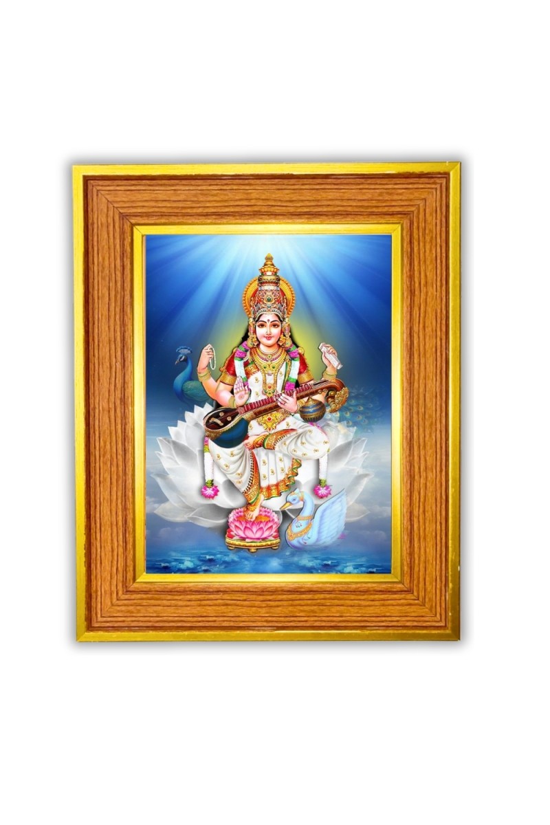 Lord saraswaswati Photo Frame  10x14 Inches-Brown Wooden Frame for Home , Office & Temple Decoration and Gifting