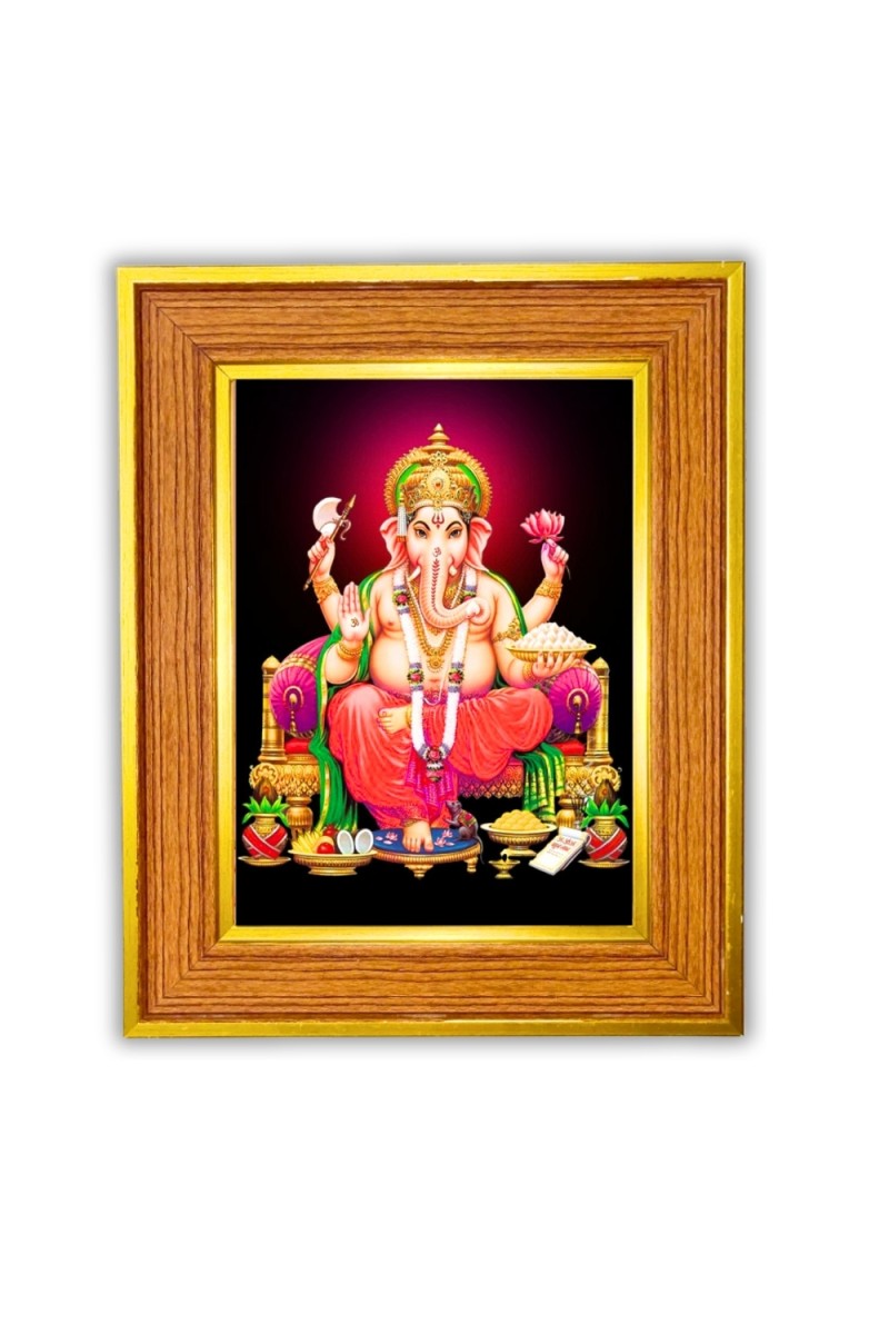 Lord Ganesha Photo Frame  10x14 Inches-Brown Wooden Frame for Home , Office & Temple Decoration and Gifting