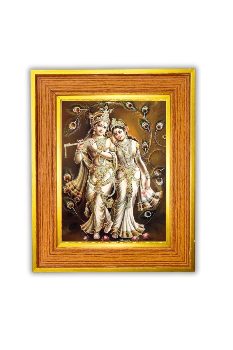 Divine radha krishna Photo Frame  10x14 Inches-Brown Wooden Frame for Home , Office & Temple Decoration and Gifting