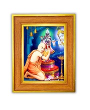 Chaitanya Mahaprabhu Photo Frame  10x14 Inches-Brown Wooden Frame for Home , Office & Temple Decoration and Gifting