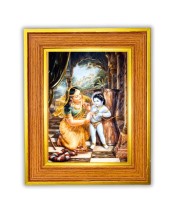 Yashoda and baby Lord Krishna Photo Frame  10x14 Inches-Brown Wooden Frame for Home , Office & Temple Decoration and Gifting