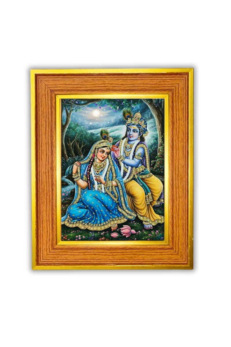 Radha and krishna Photo Frame  10x14 Inches-Brown Wooden Frame for Home , Office & Temple Decoration and Gifting