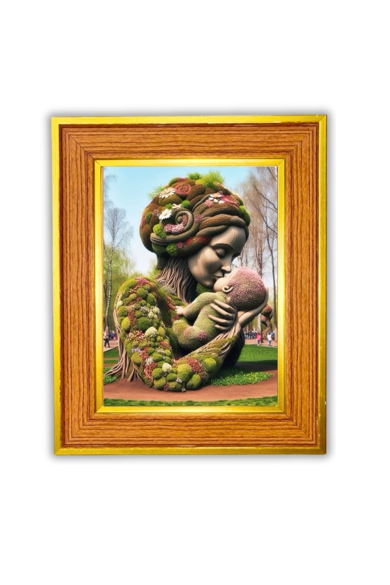 Nature mother with child Photo Frame  10x14 Inches-Brown Wooden Frame for Home , Office & Temple Decoration and Gifting
