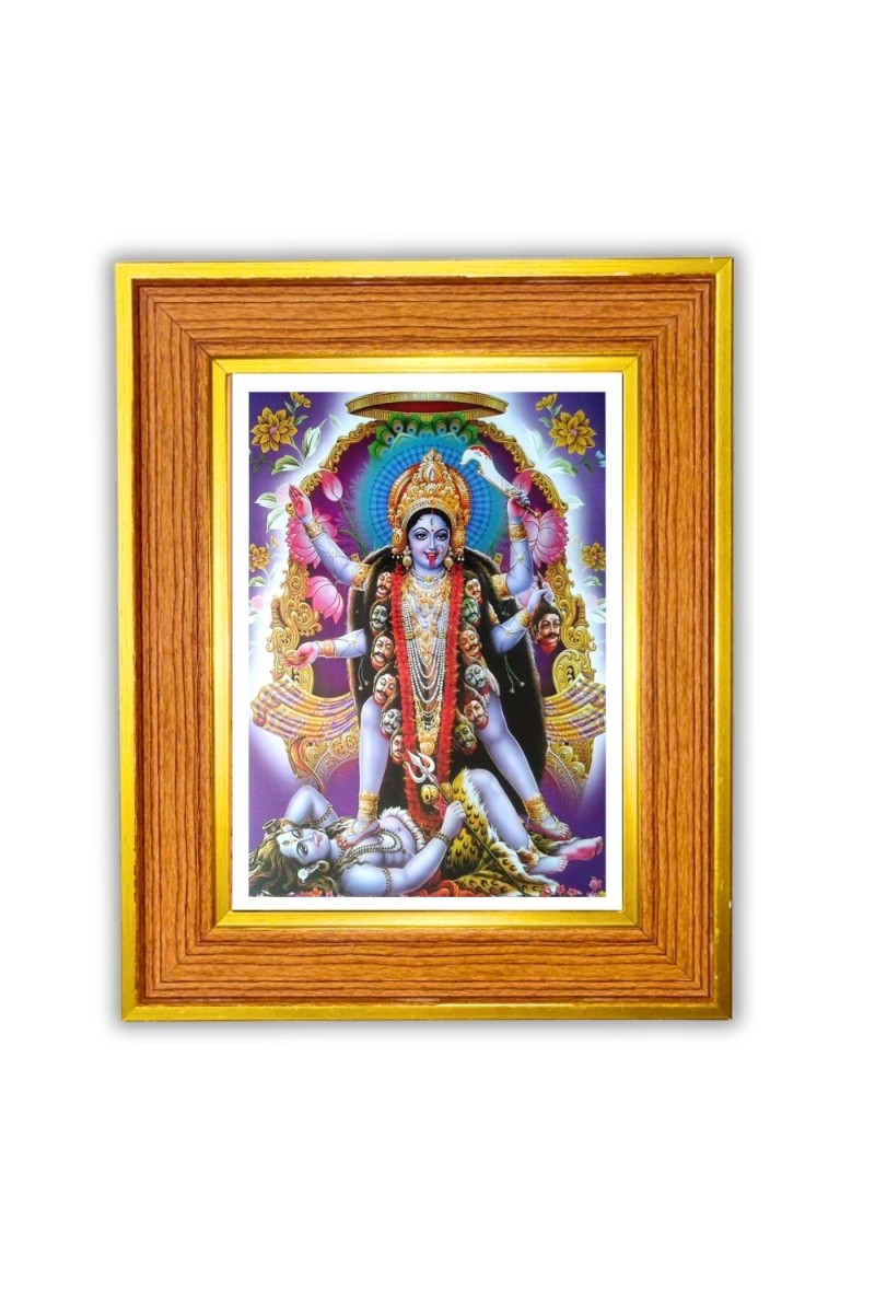 Maa kaali Photo Frame  10x14 Inches-Brown Wooden Frame for Home , Office & Temple Decoration and Gifting