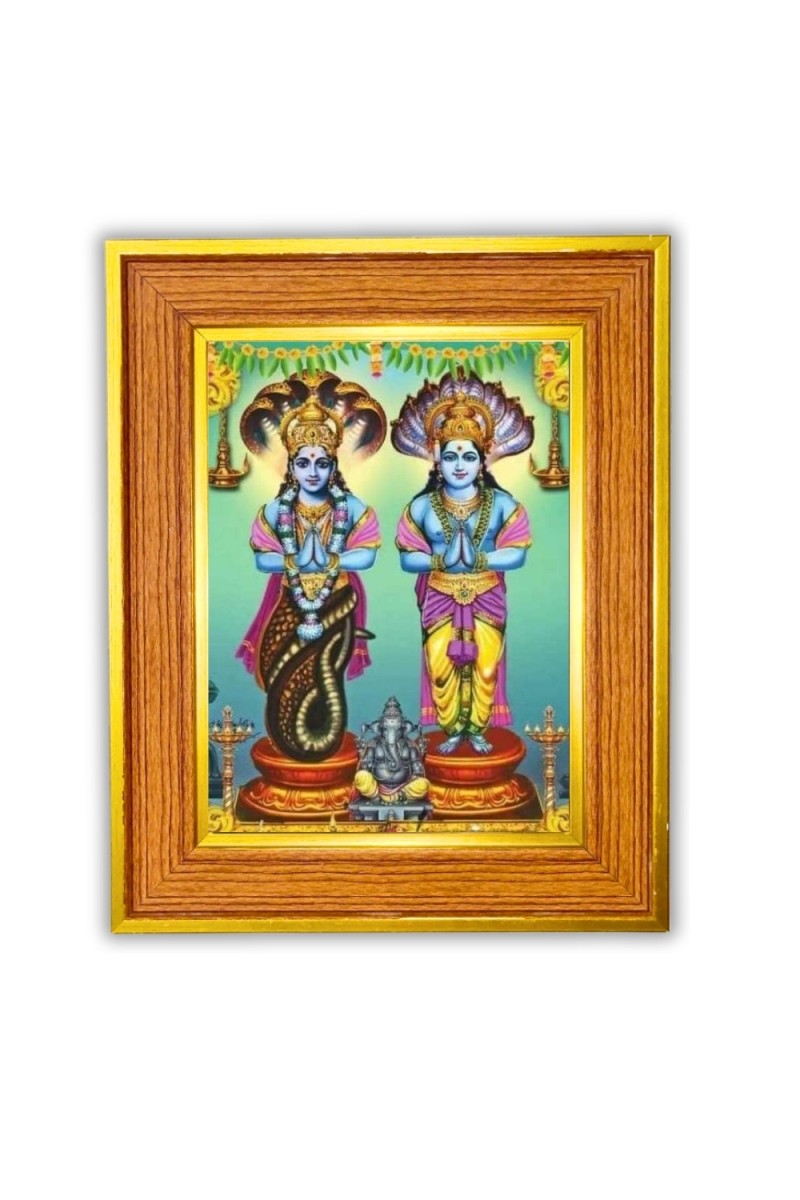 Lord Vishnu and Goddess Lakshmi Photo Frame  10x14 Inches-Brown Wooden Frame for Home , Office & Temple Decoration and Gifting