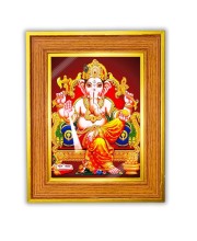 Lord Ganesha Photo Frame  10x14 Inches-Brown Wooden Frame for Home , Office & Temple Decoration and Gifting