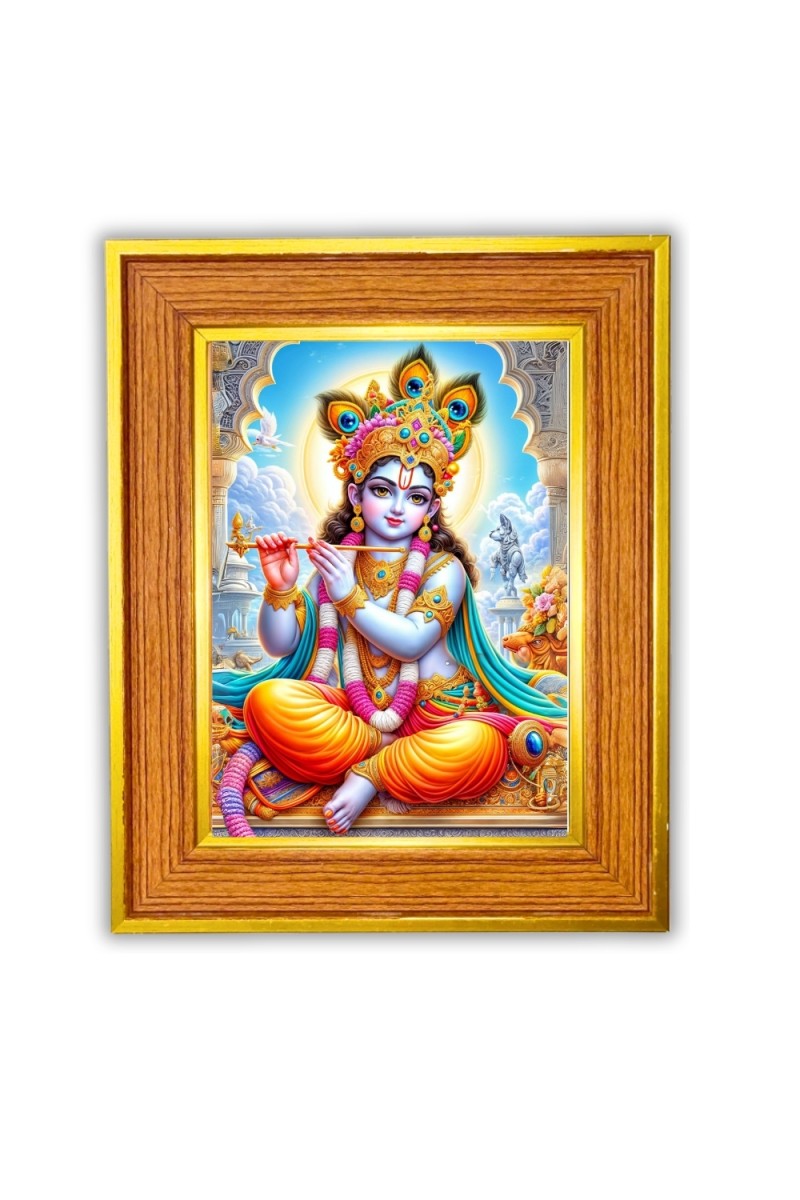Little krishna Photo Frame  10x14 Inches-Brown Wooden Frame for Home , Office & Temple Decoration and Gifting