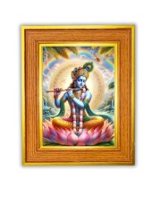 Lord Krishna  Photo Frame  10x14 Inches-Brown Wooden Frame for Home , Office & Temple Decoration and Gifting