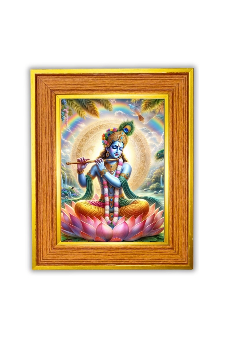 Lord Krishna  Photo Frame  10x14 Inches-Brown Wooden Frame for Home , Office & Temple Decoration and Gifting