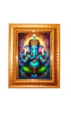 Lord Ganesha Golden Designer Photo Frame | 10x14 Inch Religious Wall Hanging Frame for Home & Office Decoration | Hindu Deity Spiritual Gift Item
