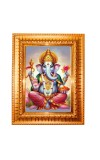Lord Ganesha Golden Designer Photo Frame | 10x14 Inch Religious Wall Hanging Frame for Home & Office Decoration | Hindu Deity Spiritual Gift Item