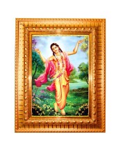 Sri Chaitanya Mahaprabhu Golden Designer Photo Frame | 10x14 Inch Religious Wall Hanging Frame for Home & Office Decoration | Hindu Deity Spiritual Gift Item