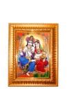 Radha and Krishna Golden Designer Photo Frame | 10x14 Inch Religious Wall Hanging Frame for Home & Office Decoration | Hindu Deity Spiritual Gift Item