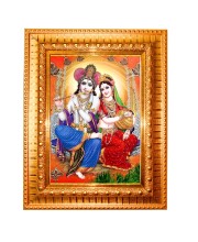 Radha and Krishna Golden Designer Photo Frame | 10x14 Inch Religious Wall Hanging Frame for Home & Office Decoration | Hindu Deity Spiritual Gift Item