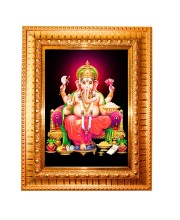 Lord Ganesha Golden Designer Photo Frame | 10x14 Inch Religious Wall Hanging Frame for Home & Office Decoration | Hindu Deity Spiritual Gift Item