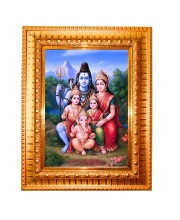 Goddess Shiv, parvati family Golden Designer Photo Frame | 10x14 Inch Religious Wall Hanging Frame for Home & Office Decoration | Hindu Deity Spiritual Gift Item