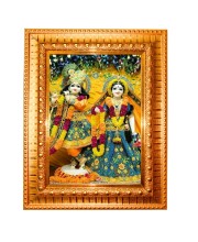 Radha krishna Golden Designer Photo Frame | 10x14 Inch Religious Wall Hanging Frame for Home & Office Decoration | Hindu Deity Spiritual Gift Item