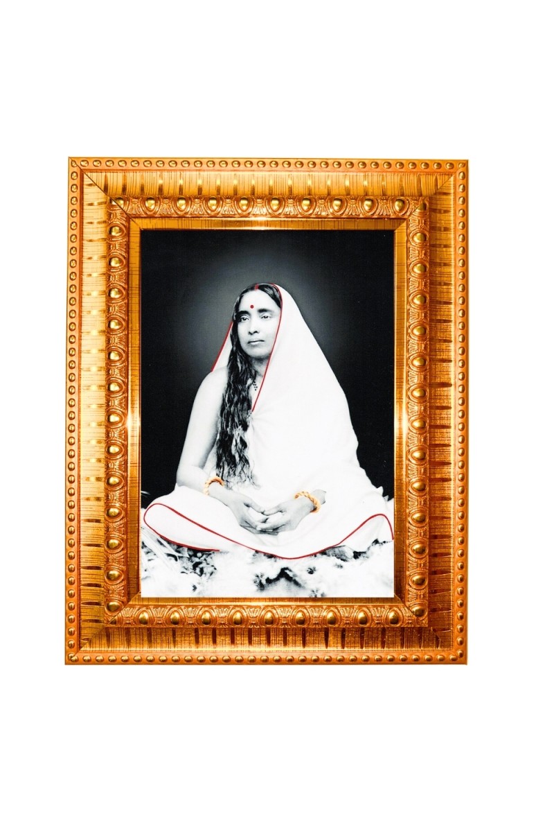 Sri Sarada Devi Golden Designer Photo Frame | 10x14 Inch Religious Wall Hanging Frame for Home & Office Decoration | Hindu Deity Spiritual Gift Item