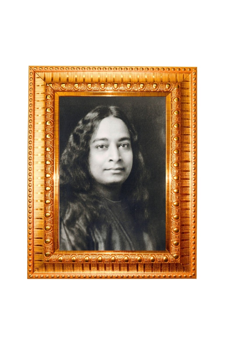  Paramahansa Yogananda Golden Designer Photo Frame | 10x14 Inch Religious Wall Hanging Frame for Home & Office Decoration | Hindu Deity Spiritual Gift Item