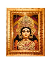 Saraswati maa Golden Designer Photo Frame | 10x14 Inch Religious Wall Hanging Frame for Home & Office Decoration | Hindu Deity Spiritual Gift Item