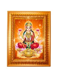 Goddess Lakshmi Golden Designer Photo Frame | 10x14 Inch Religious Wall Hanging Frame for Home & Office Decoration | Hindu Deity Spiritual Gift Item