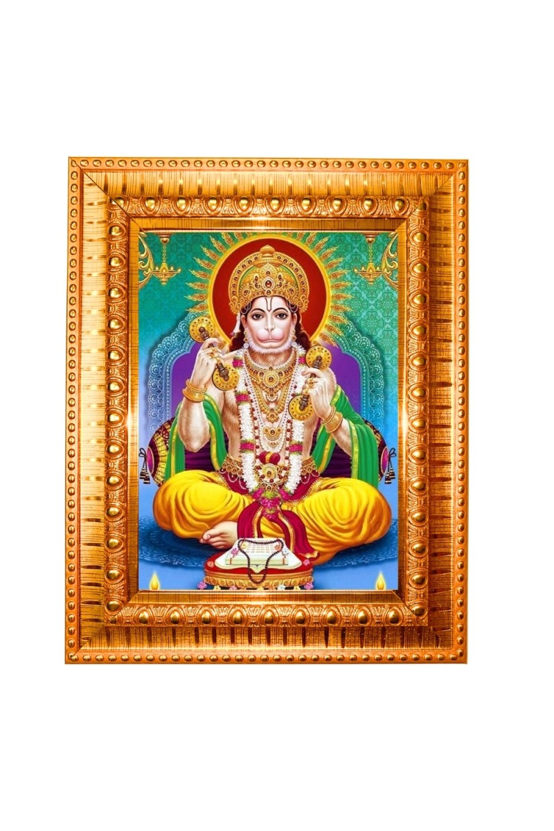 Lord Hanuman Golden Designer Photo Frame | 10x14 Inch Religious Wall Hanging Frame for Home & Office Decoration | Hindu Deity Spiritual Gift Item