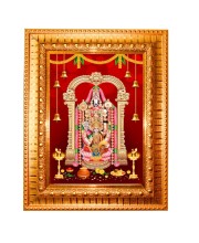 Tirupati Balaji Golden Designer Photo Frame | 10x14 Inch Religious Wall Hanging Frame for Home & Office Decoration | Hindu Deity Spiritual Gift Item