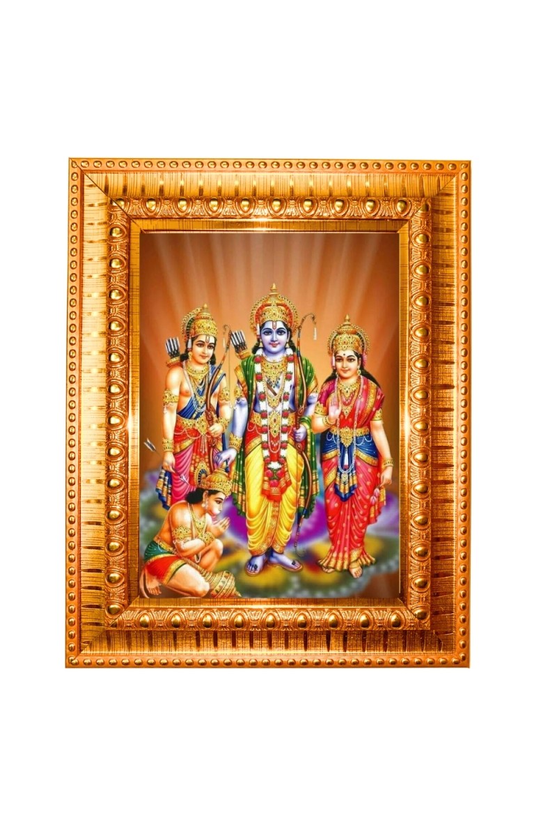  Ram Darbar Golden Designer Photo Frame | 10x14 Inch Religious Wall Hanging Frame for Home & Office Decoration | Hindu Deity Spiritual Gift Item