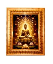 Lord gautam buddha Golden Designer Photo Frame | 10x14 Inch Religious Wall Hanging Frame for Home & Office Decoration | Hindu Deity Spiritual Gift Item