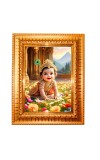 Baby krishna Golden Designer Photo Frame | 10x14 Inch Religious Wall Hanging Frame for Home & Office Decoration | Hindu Deity Spiritual Gift Item