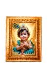 Baby krishna Golden Designer Photo Frame | 10x14 Inch Religious Wall Hanging Frame for Home & Office Decoration | Hindu Deity Spiritual Gift Item
