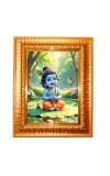 Divine little krishna Golden Designer Photo Frame | 10x14 Inch Religious Wall Hanging Frame for Home & Office Decoration | Hindu Deity Spiritual Gift Item