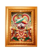 Jai jagannath Golden Designer Photo Frame | 10x14 Inch Religious Wall Hanging Frame for Home & Office Decoration | Hindu Deity Spiritual Gift Item