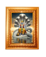  Lord Vishnu Golden Designer Photo Frame | 10x14 Inch Religious Wall Hanging Frame for Home & Office Decoration | Hindu Deity Spiritual Gift Item