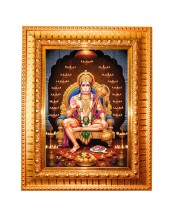 Lord hanuman Golden Designer Photo Frame | 10x14 Inch Religious Wall Hanging Frame for Home & Office Decoration | Hindu Deity Spiritual Gift Item