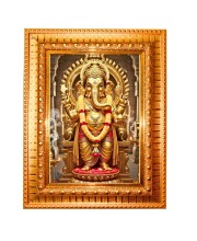 Lord ganesha Golden Designer Photo Frame | 10x14 Inch Religious Wall Hanging Frame for Home & Office Decoration | Hindu Deity Spiritual Gift Item