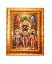 Lord Jagannath, Balabhadra,Subhadra Golden Designer Photo Frame | 10x14 Inch Religious Wall Hanging Frame for Home & Office Decoration | Hindu Deity Spiritual Gift Item