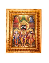 Lord Jagannath, Balabhadra,Subhadra Golden Designer Photo Frame | 10x14 Inch Religious Wall Hanging Frame for Home & Office Decoration | Hindu Deity Spiritual Gift Item