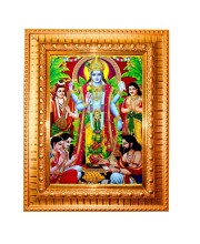 Lord Satyanarayana Swamy Golden Designer Photo Frame | 10x14 Inch Religious Wall Hanging Frame for Home & Office Decoration | Hindu Deity Spiritual Gift Item