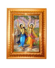 Chaitanya Mahaprabhu Nityananda Prabhu Golden Designer Photo Frame | 10x14 Inch Religious Wall Hanging Frame for Home & Office Decoration | Hindu Deity Spiritual Gift Item