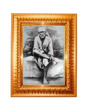 Shirdi Sai Baba Golden Designer Photo Frame | 10x14 Inch Religious Wall Hanging Frame for Home & Office Decoration | Hindu Deity Spiritual Gift Item