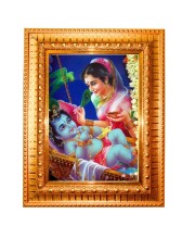  Yashoda baby Krishna Golden Designer Photo Frame | 10x14 Inch Religious Wall Hanging Frame for Home & Office Decoration | Hindu Deity Spiritual Gift Item