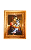 Yashoda Lord Krishna Golden Designer Photo Frame | 10x14 Inch Religious Wall Hanging Frame for Home & Office Decoration | Hindu Deity Spiritual Gift Item